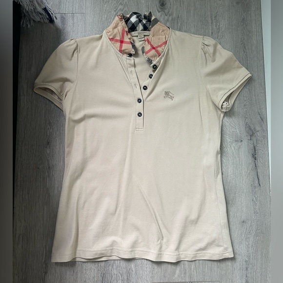 Burberry Beige Button Down Shirt with Check Collar - Picture 1 of 5